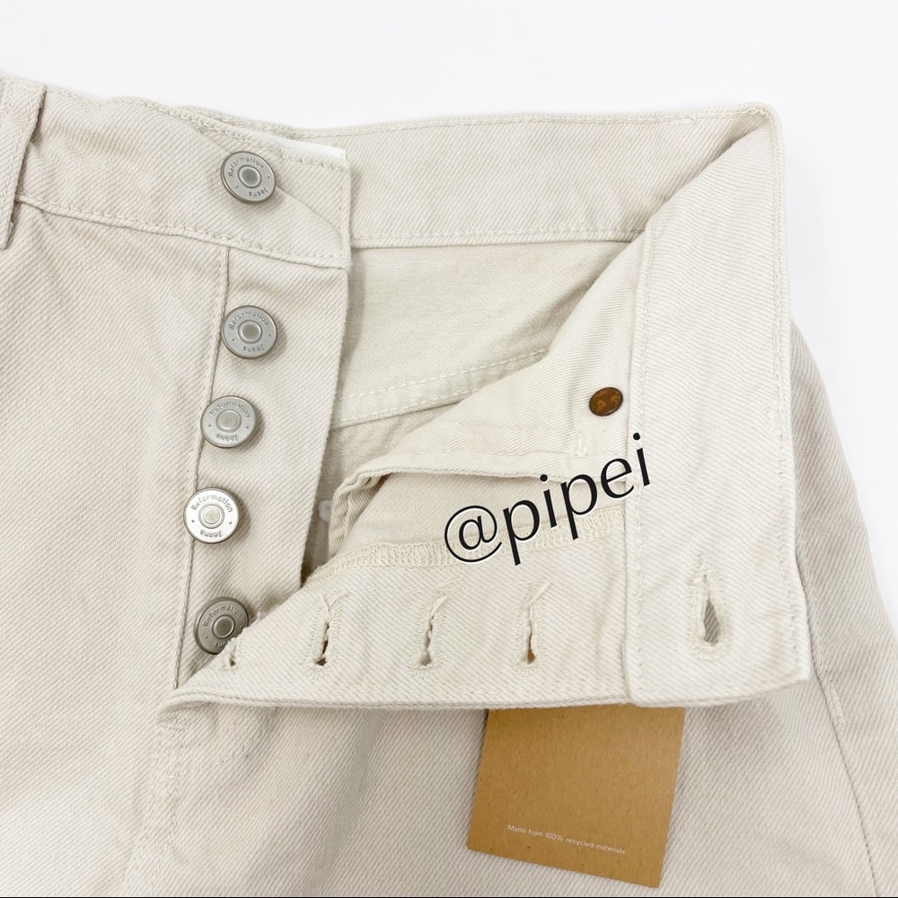 Reformation Amy Button Fly High Rise Jean Shorts Denim Bone Khaki 25 NWT - Picture 9 of 9